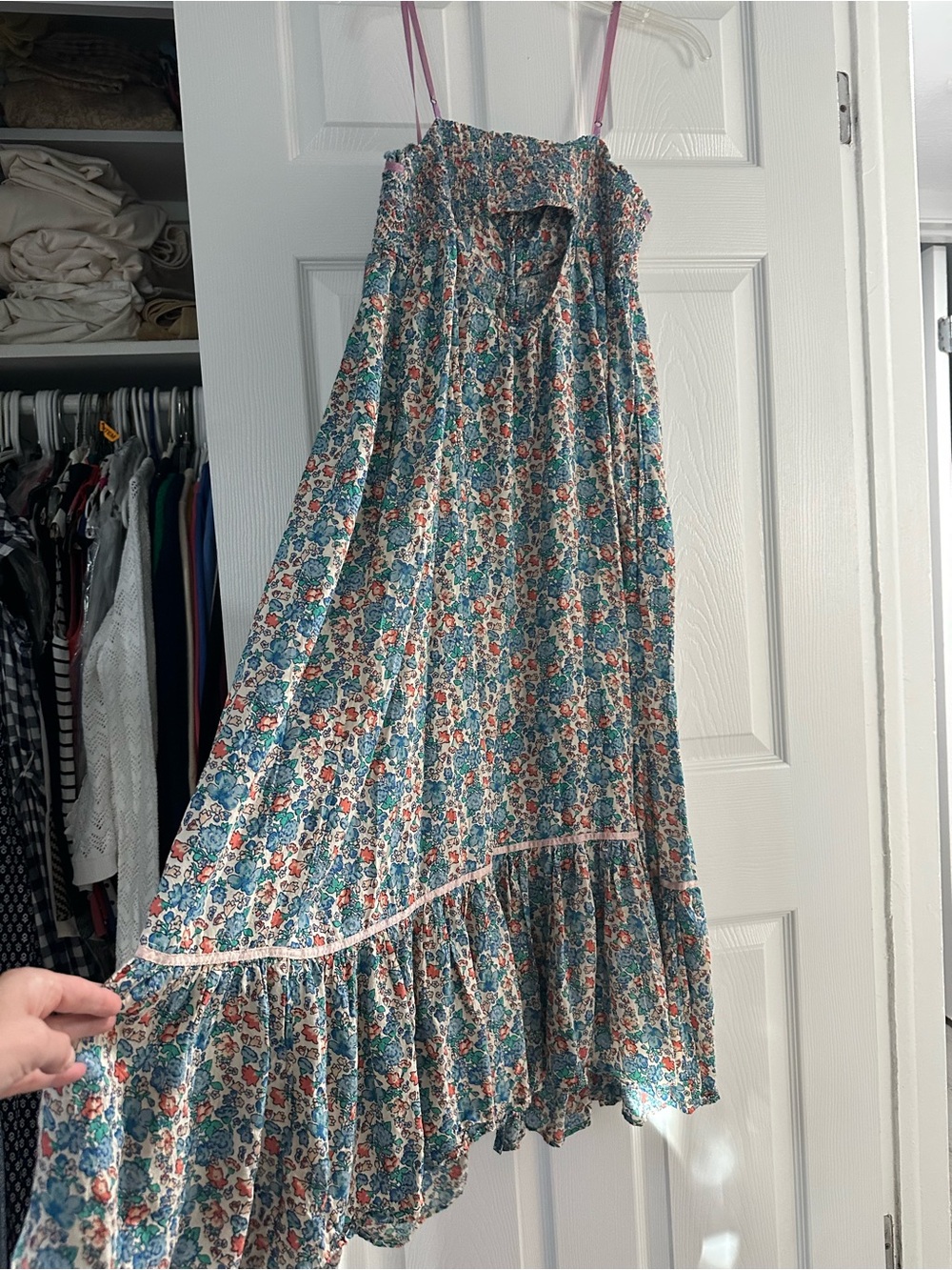Free People Teal and Pink Floral Midi Dress with Button Front - Picture 13 of 13